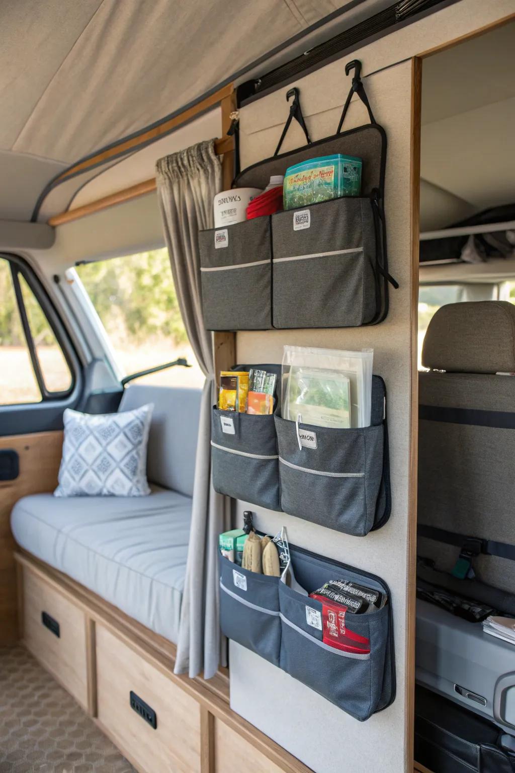 Ingenious storage solutions maintain a tidy and practical camper.