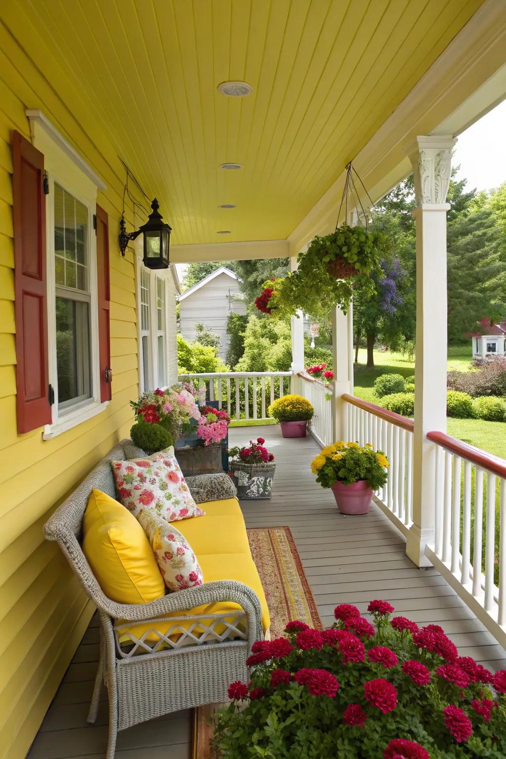 A vibrant amber porch that radiates warmth and positivity.