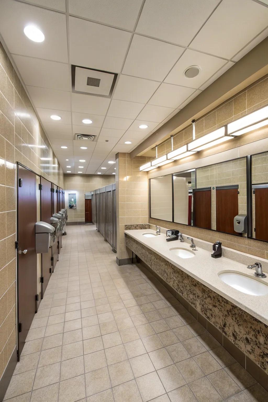 Effective arrangements streamline user movement in public restrooms.