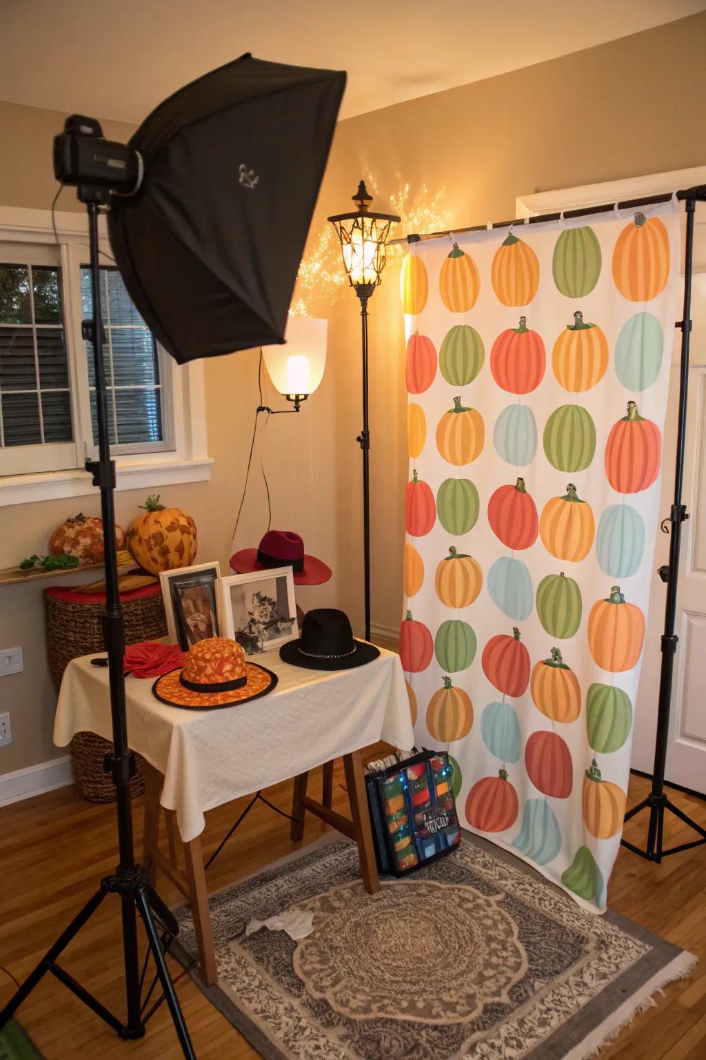 Capture memories with a pumpkin-themed photobooth.