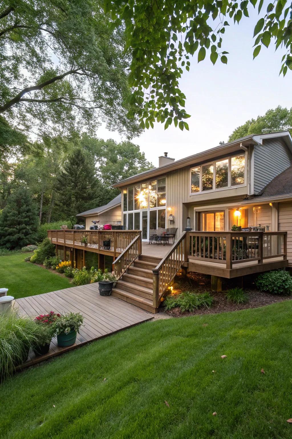 A spacious platform on a raised ranch, ideal for outdoor amusement.