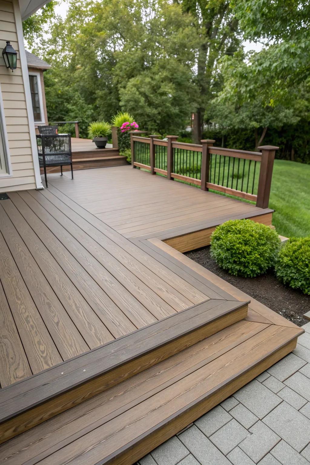 Blend materials for a contemporary deck aesthetic.
