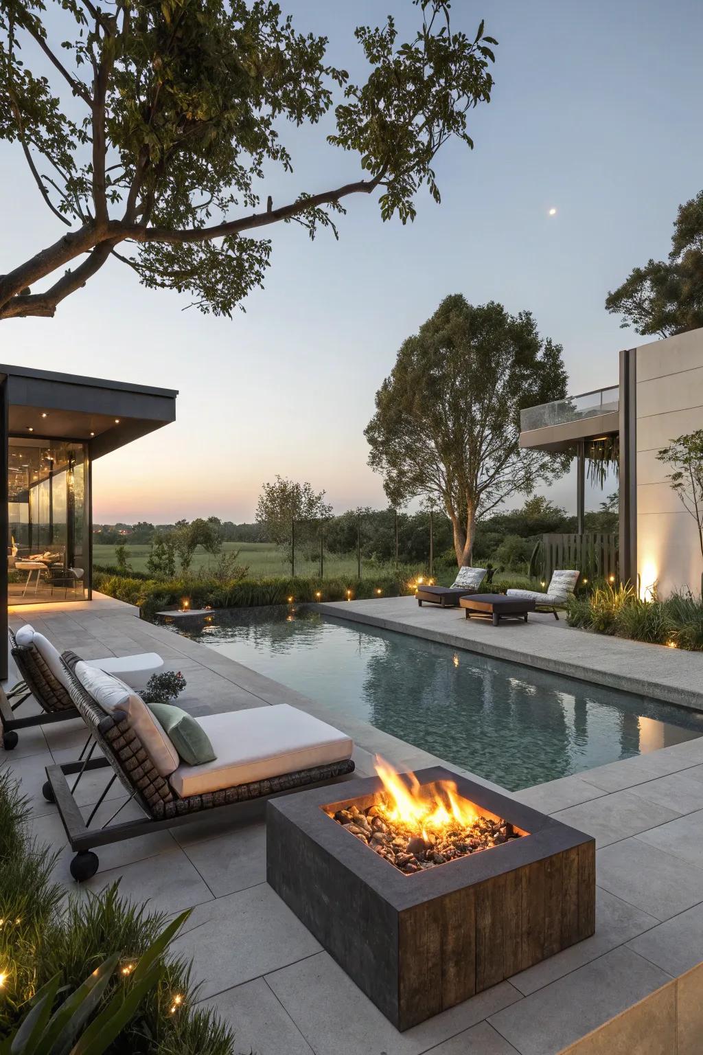 Fire elements contribute both warmth and visual interest to your pool precinct.