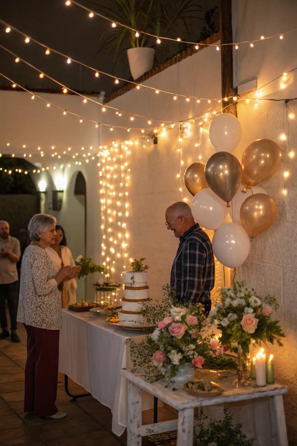 Gentle illumination crafts a warm and inviting party atmosphere.