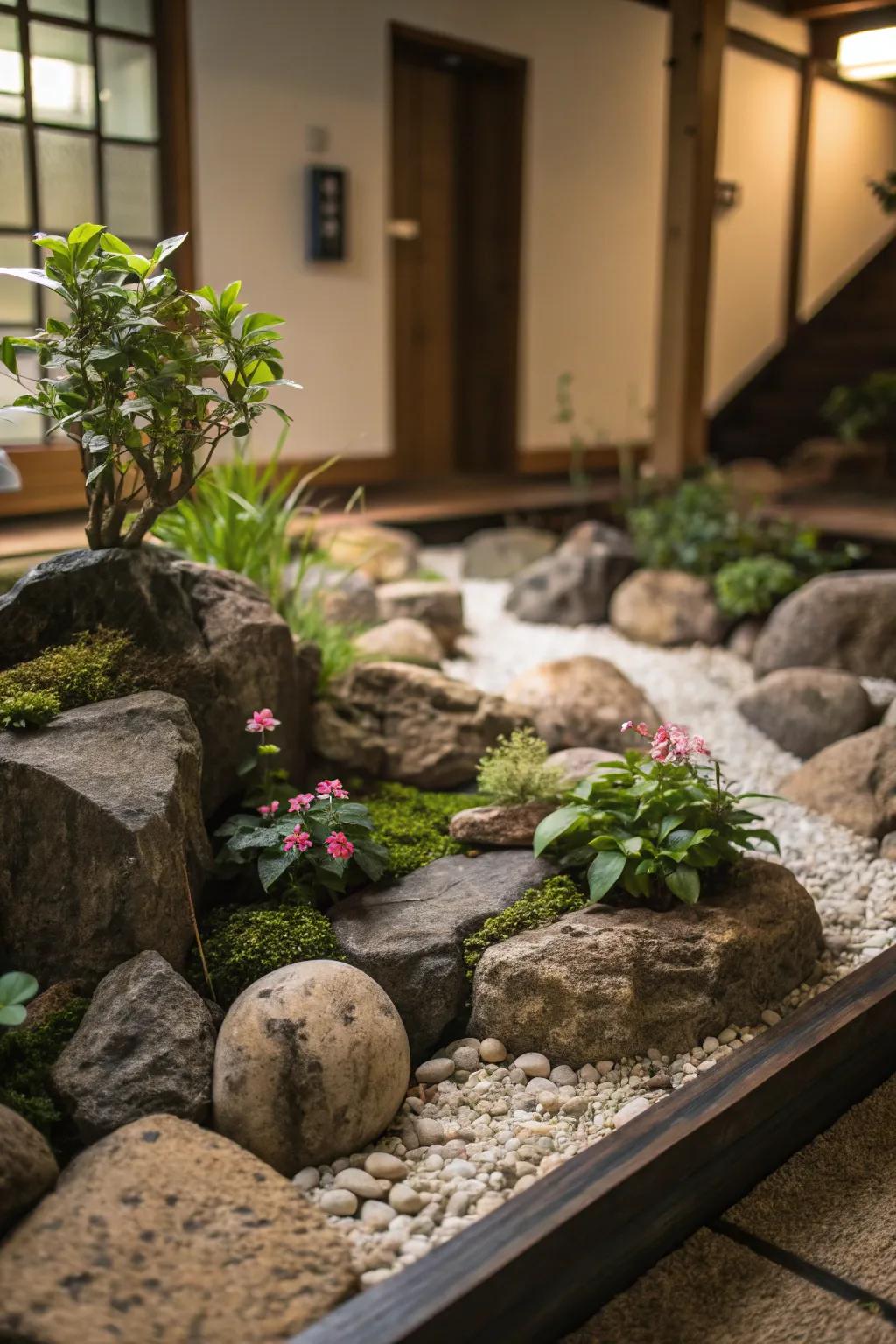 An indoor rock garden for a peaceful corner