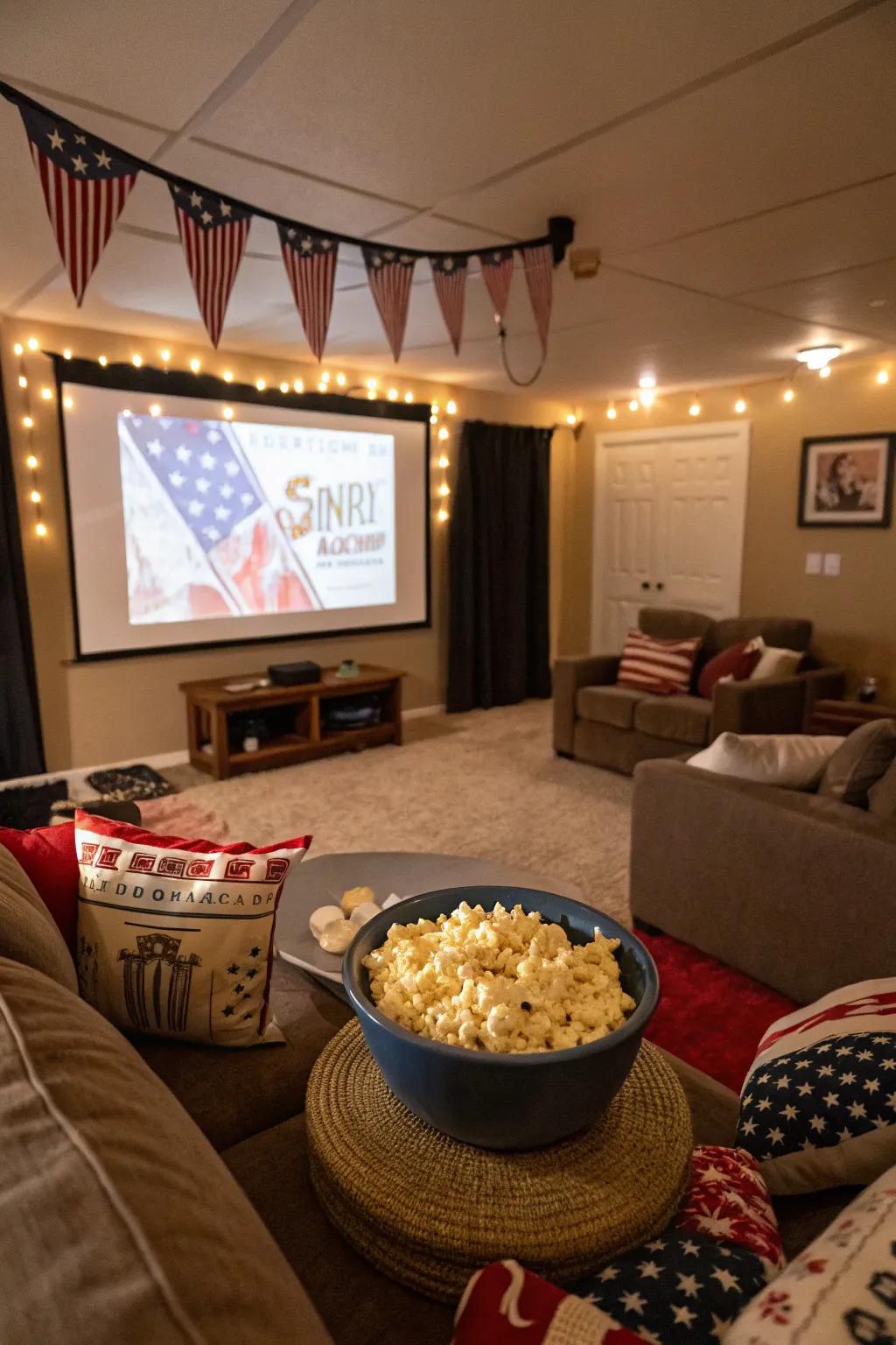 A themed movie night is an engaging approach to celebrate.