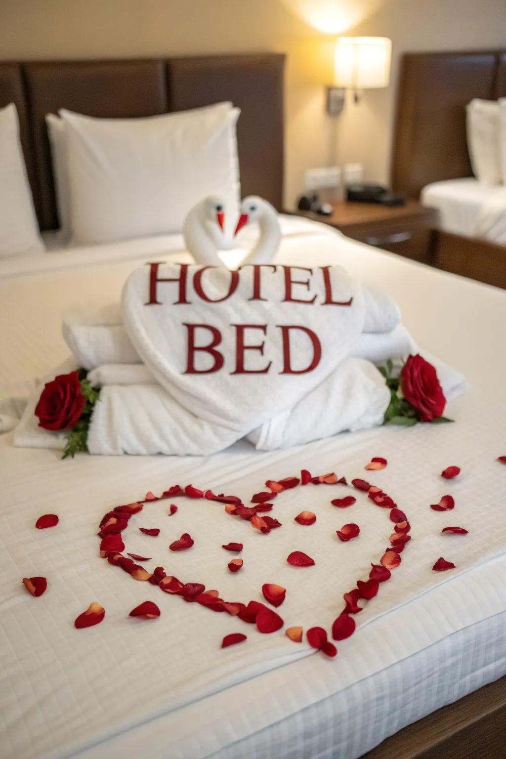 A creatively adorned bed results in a memorable surprise.