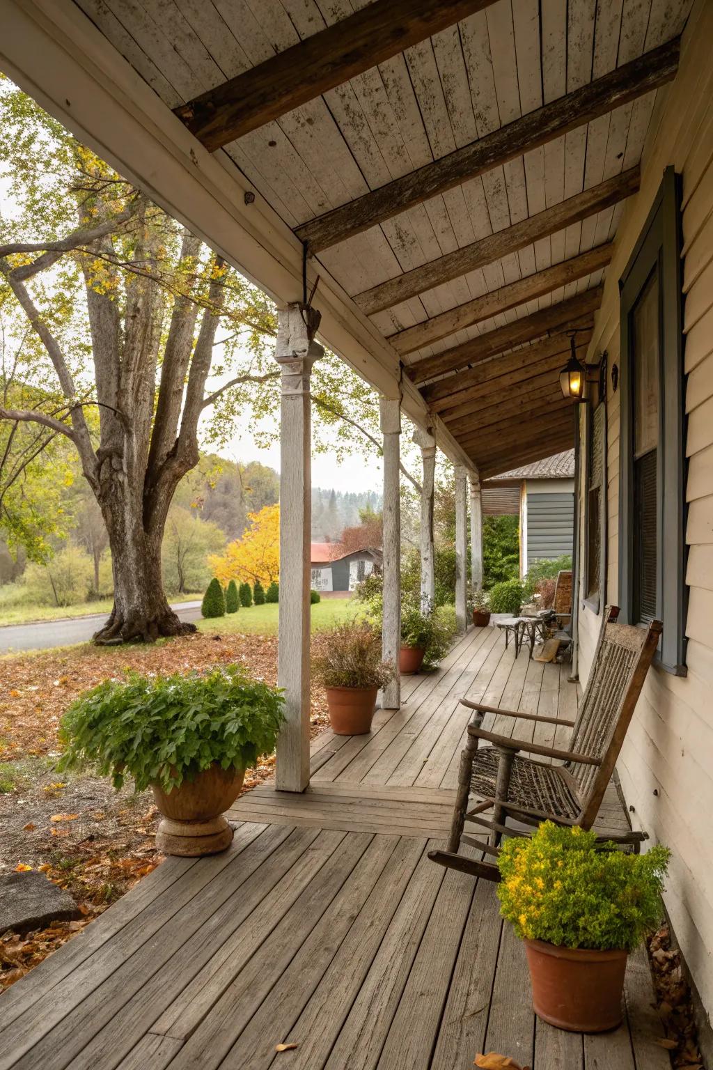 A roofed veranda offers shelter and a cozy atmosphere year-round.