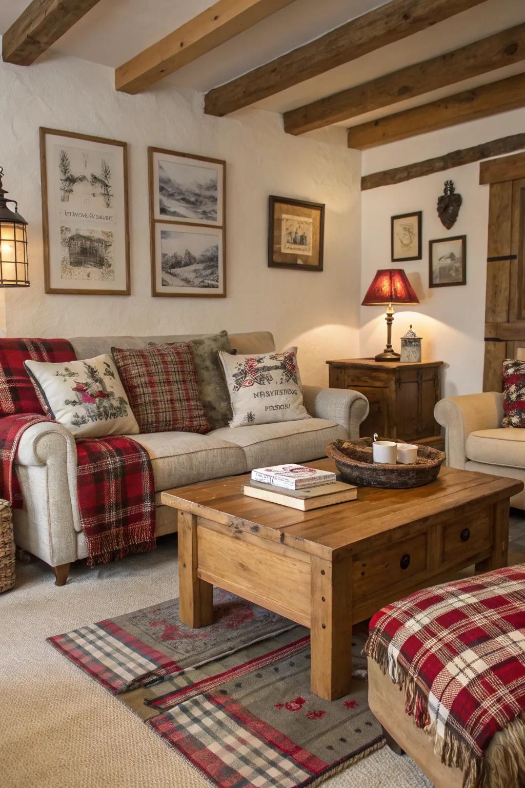 Tartan patterns incorporate a snug and conventional nuance to rustic decor.