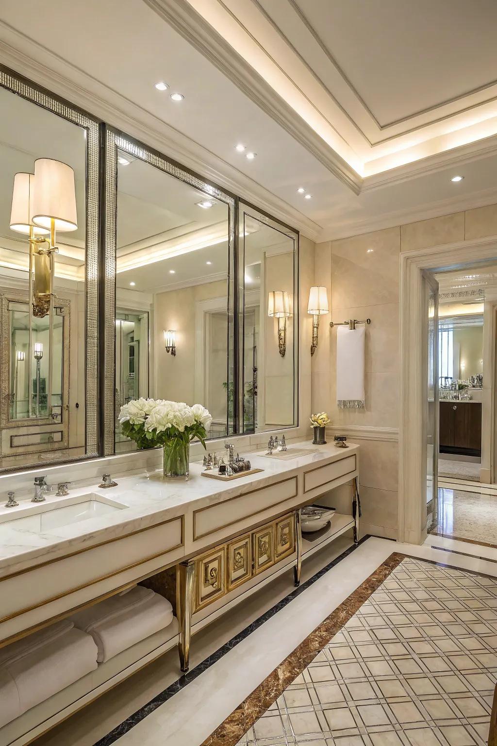 Reflective surfaces augment light, yielding a spacious atmosphere.