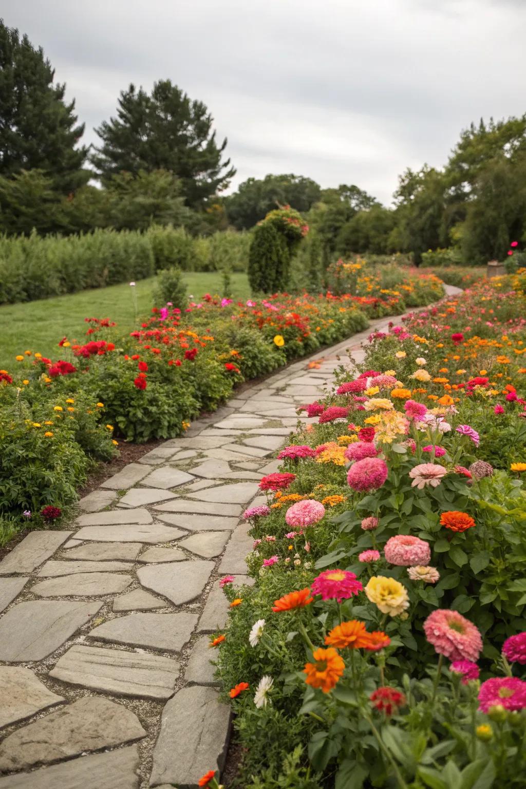 A stone-paved promenade introduces utility and magnetism to the garden bed.