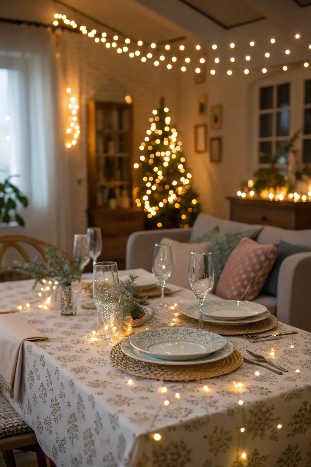 Shimmering strands introduce a magical glow to the table.