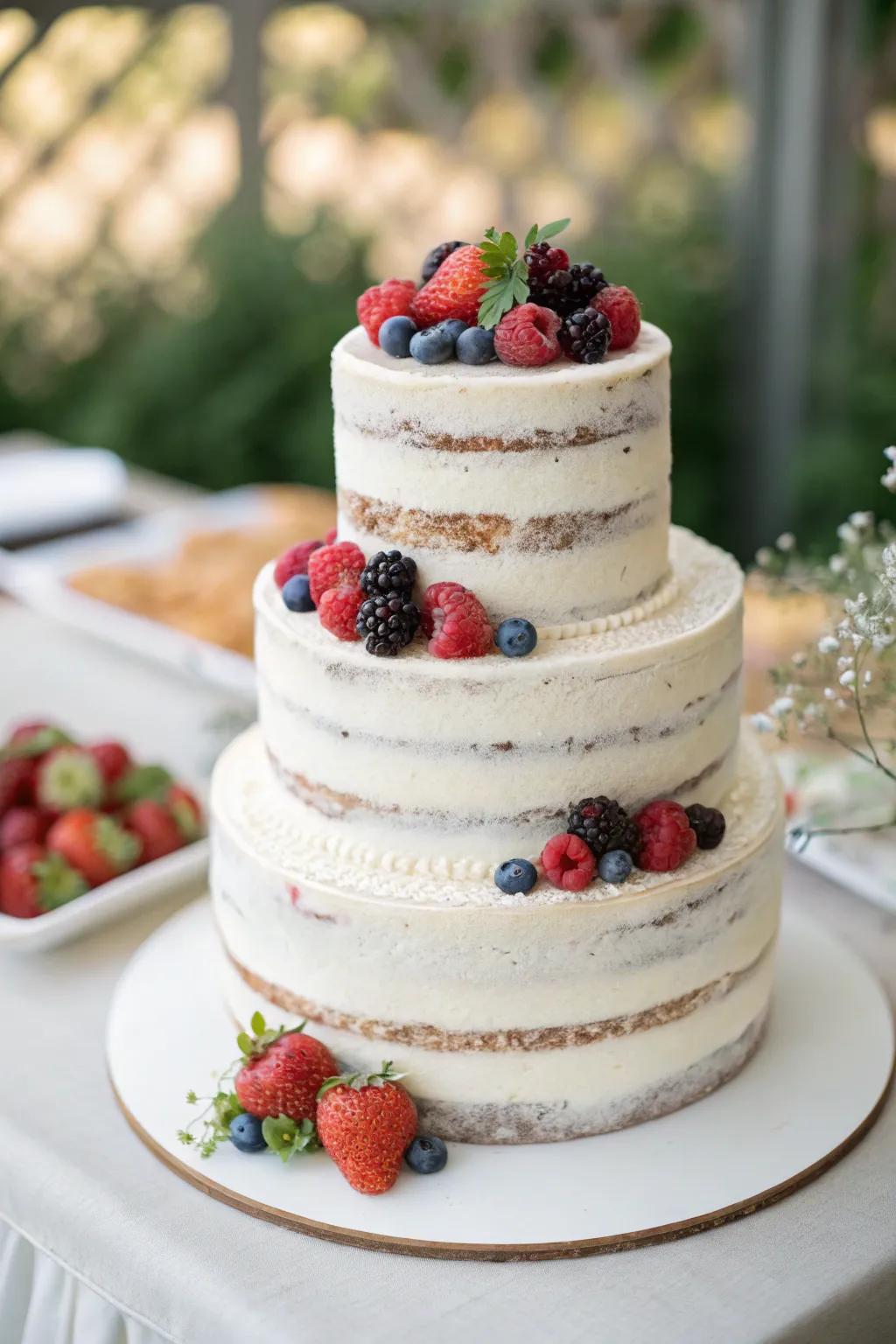 Countryside-inspired uncovered cake showcasing organic splendor.