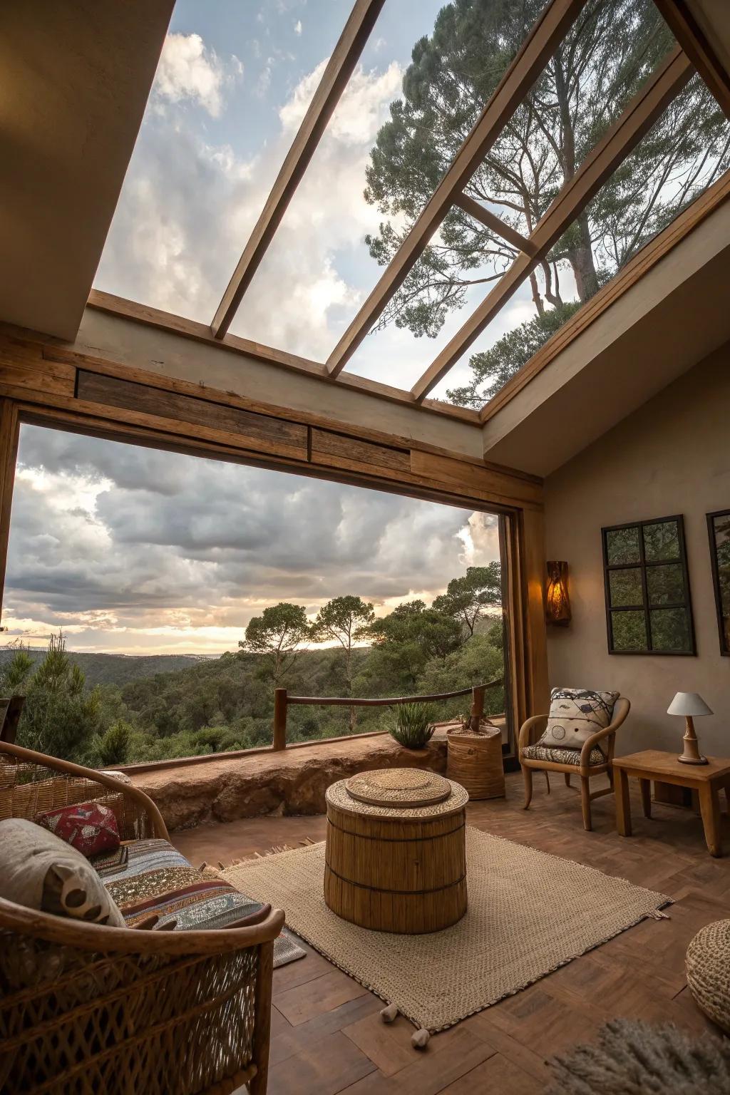 An area featuring a sweeping skylight vista associated with the natural world.