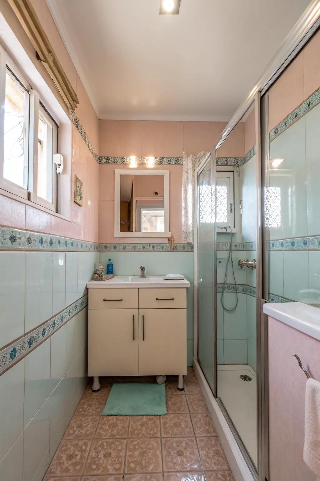 Light shades maximizing the bathroom's radiance.
