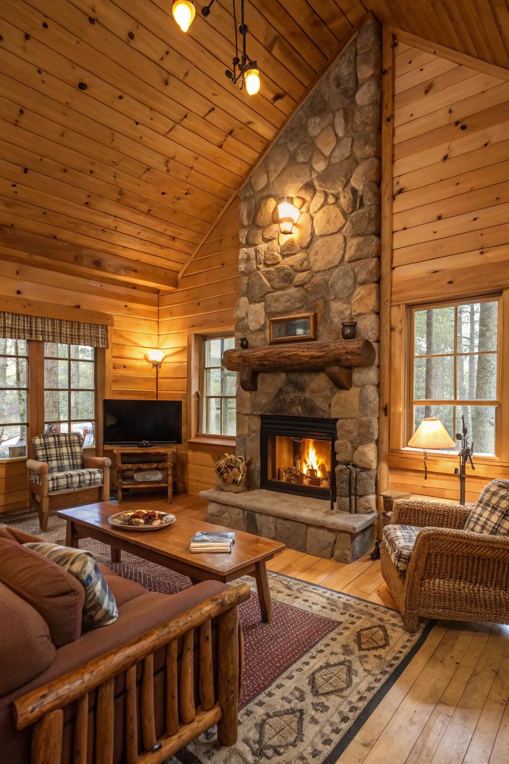 A cabin interior showcasing a spectrum of warm and attractive colors.