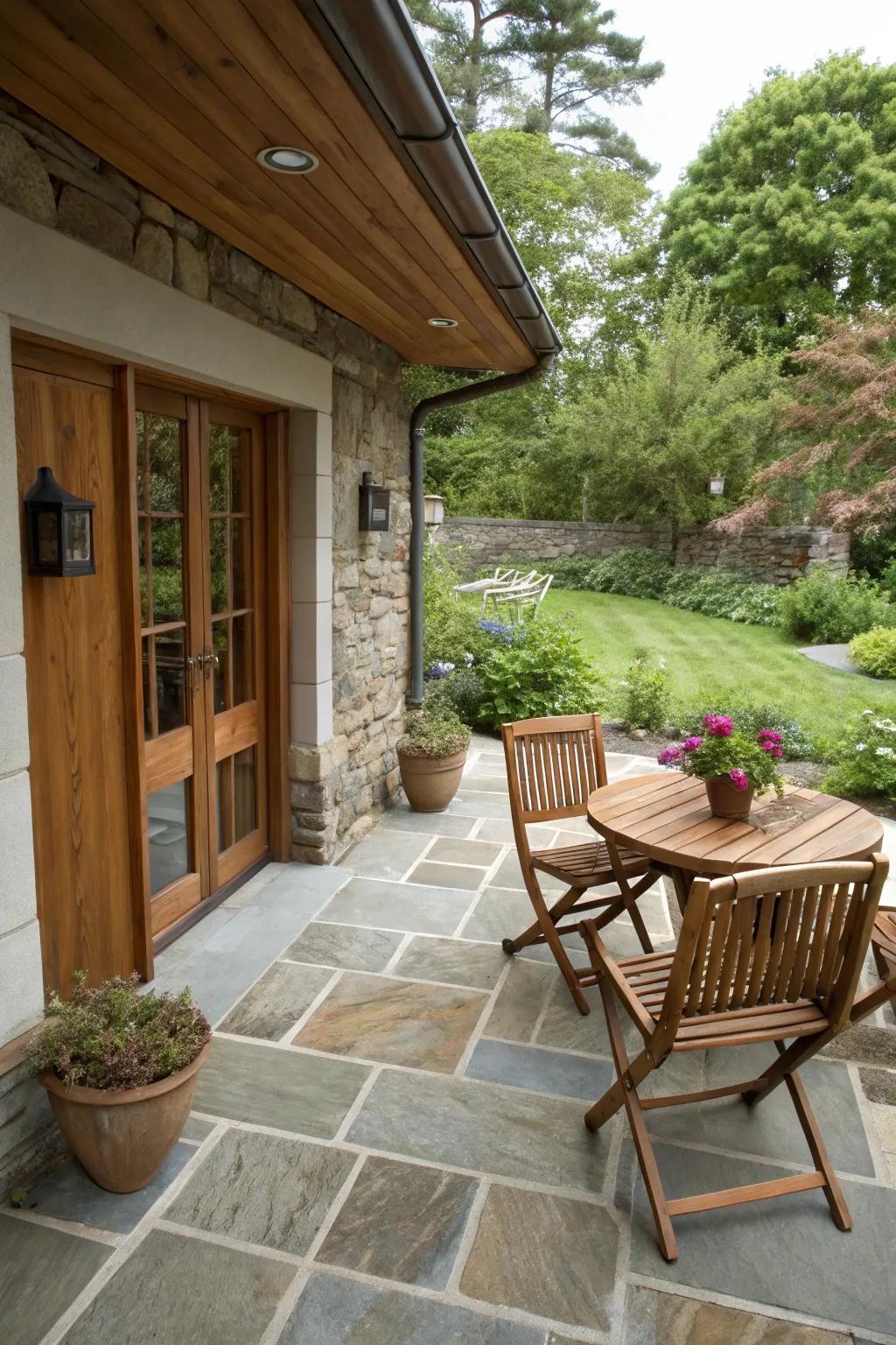 Blending materials adds texture and dimension to a small patio.