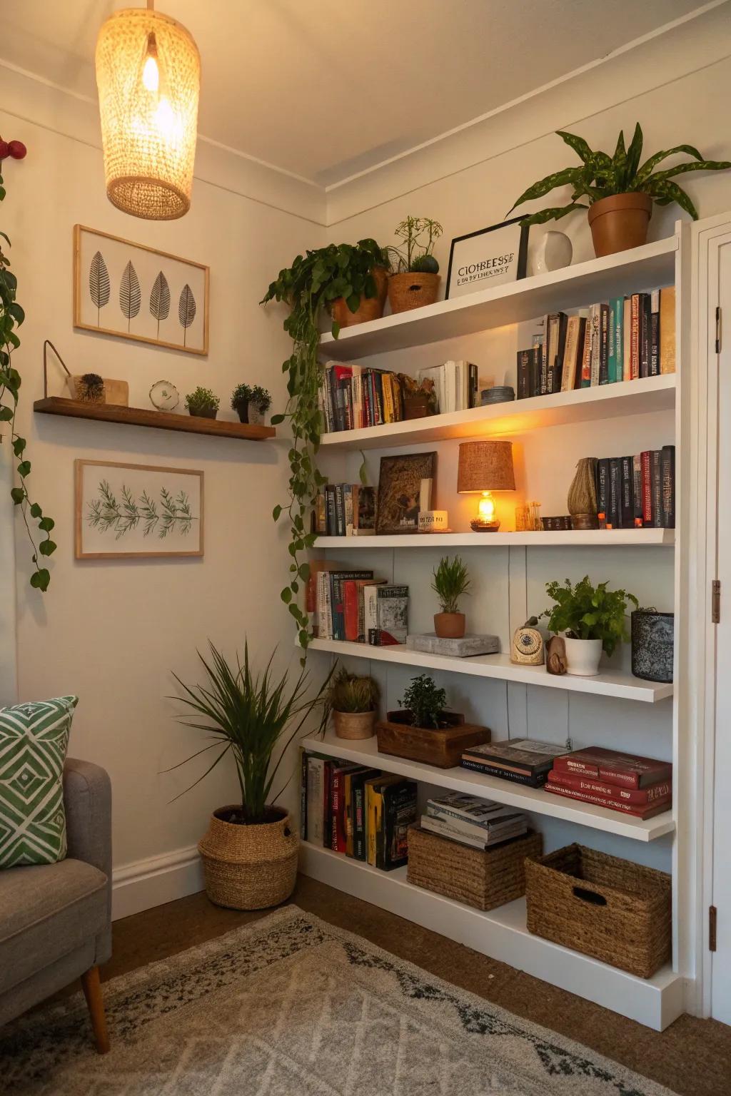 Corner shelving units offer space utilization efficiently.