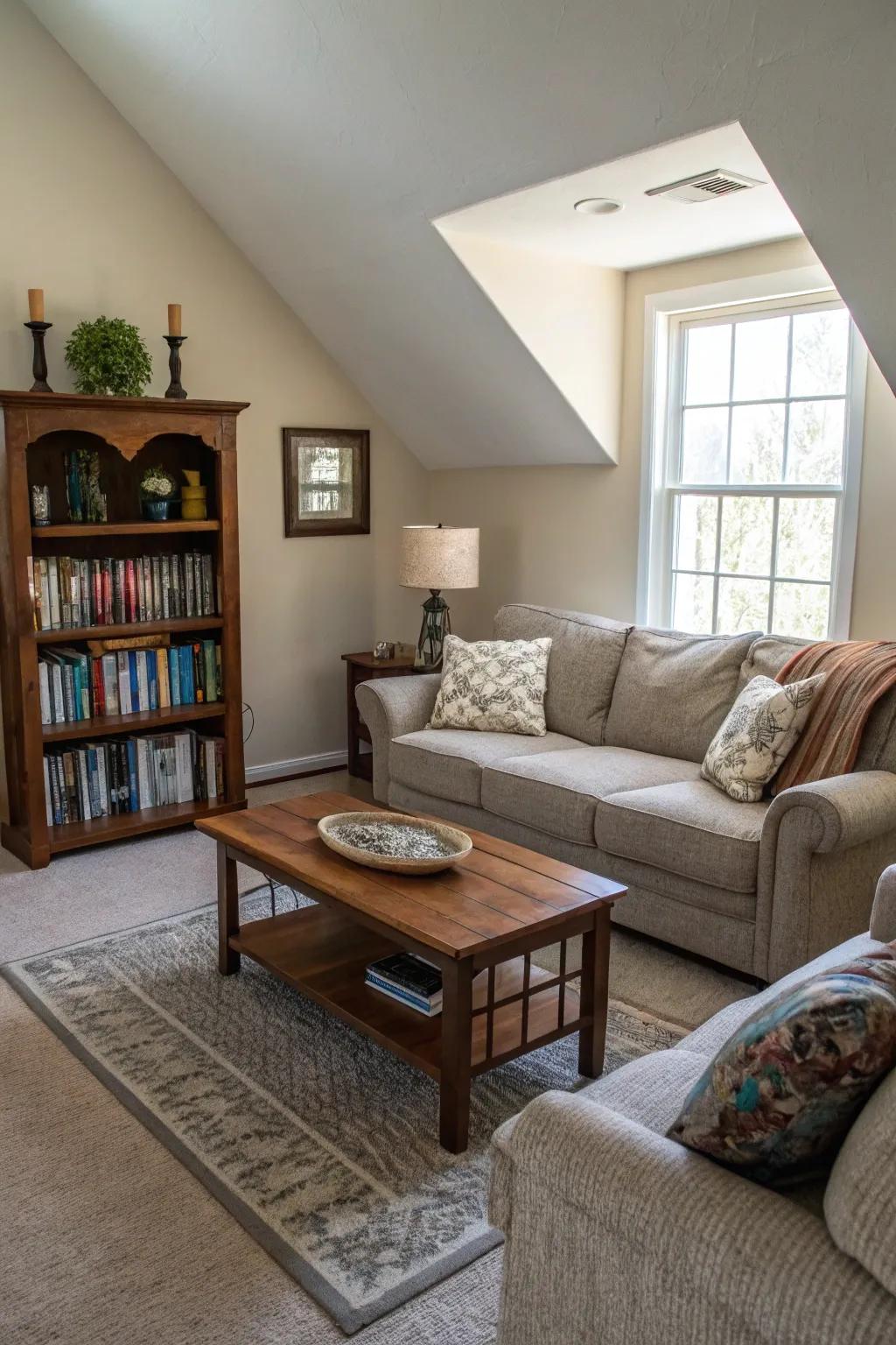 Angular furnishings infuse appeal and optimize flow.