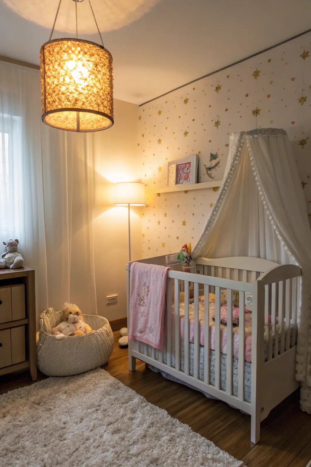 Wall-mounted lighting conserves area and improves usefulness.