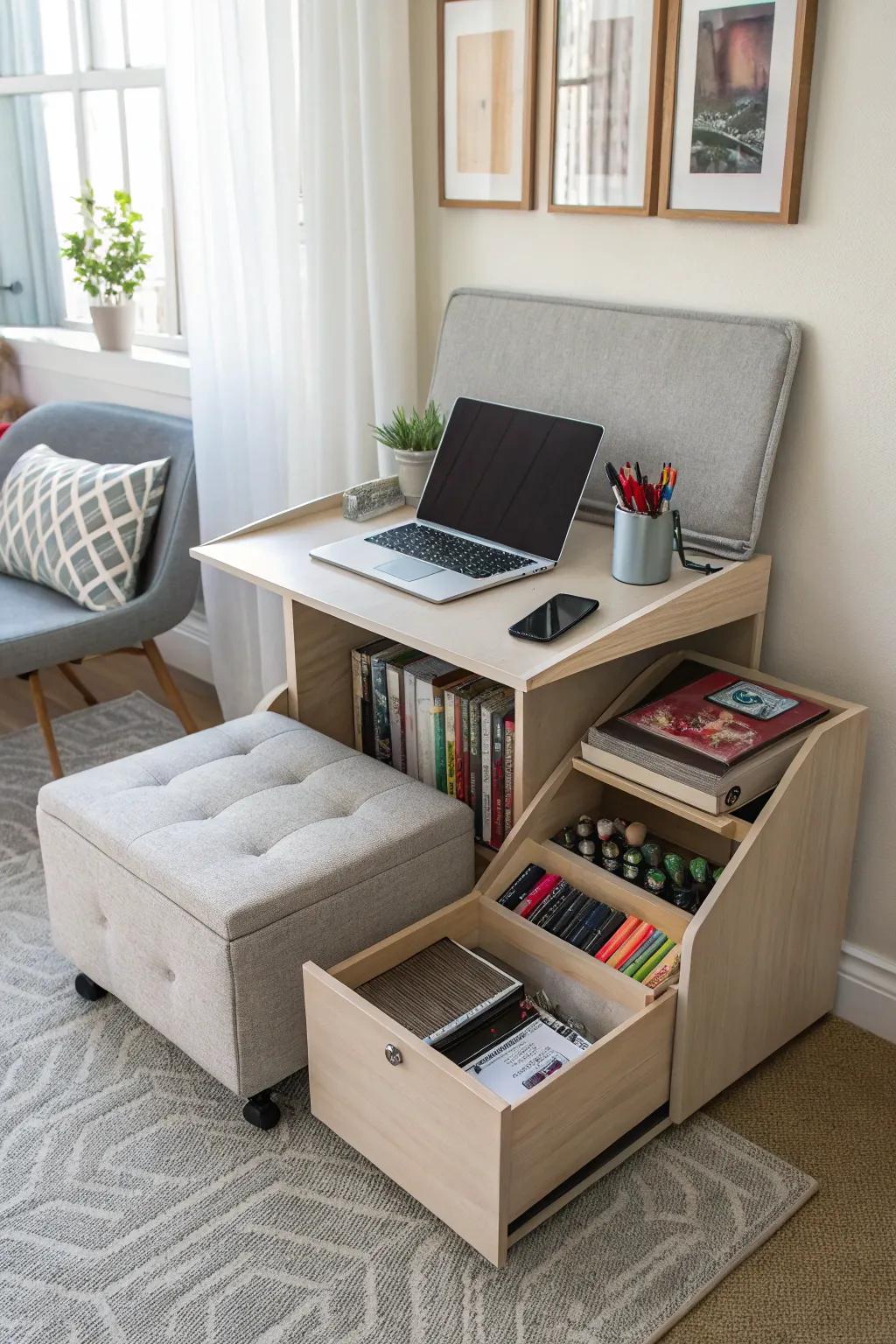 Multi-functional furniture enhances space and introduces flexibility into your office.