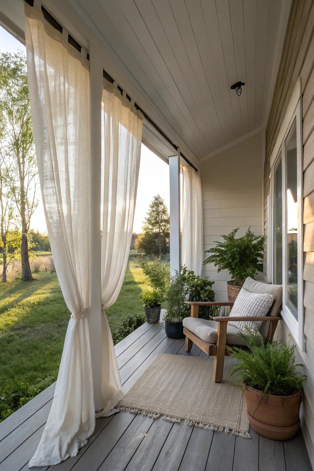 Linen draperies introduce a hint of organic refinement to your porch.