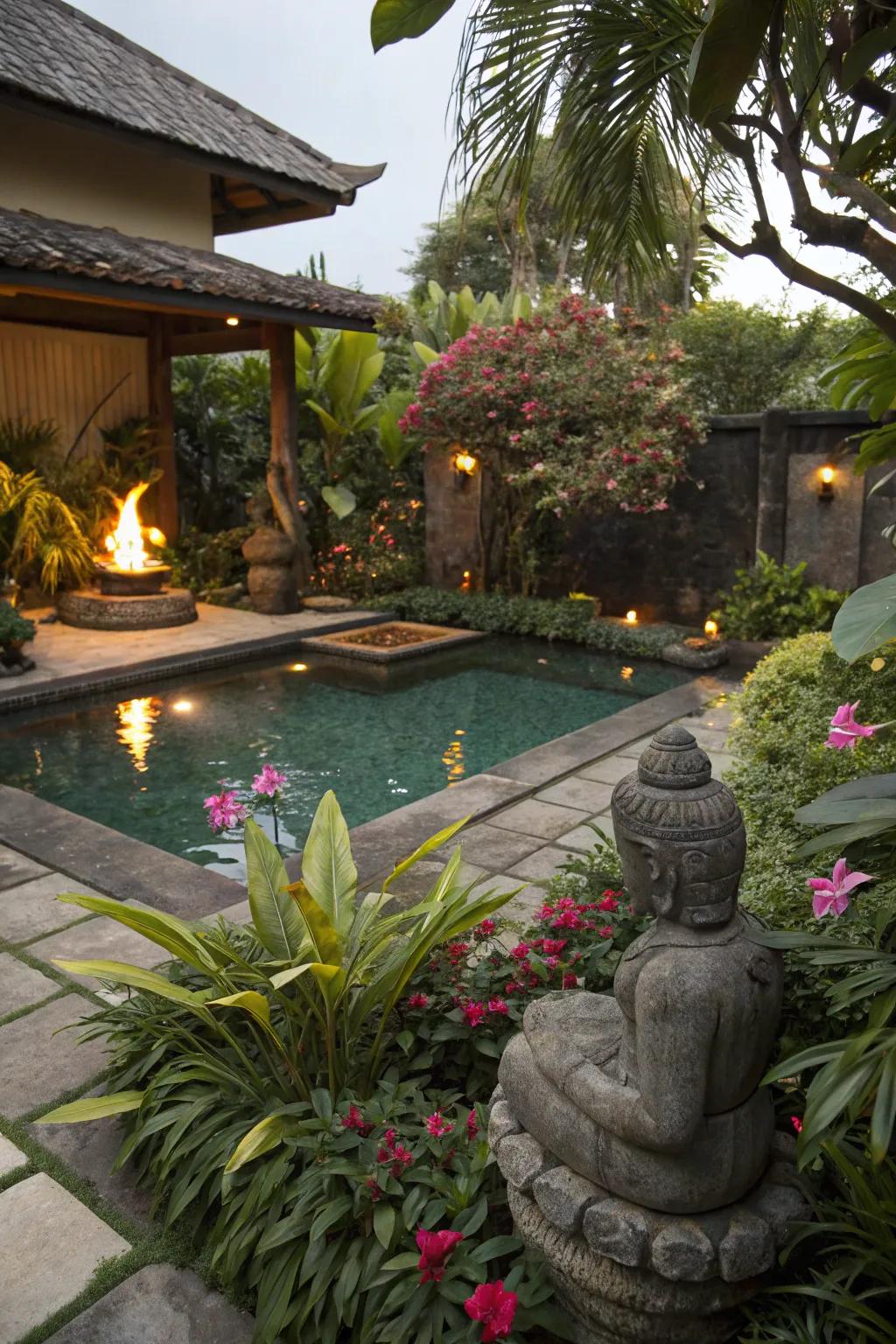 Ornamental embellishments inject allure and visual intrigue into your tropical poolscape.