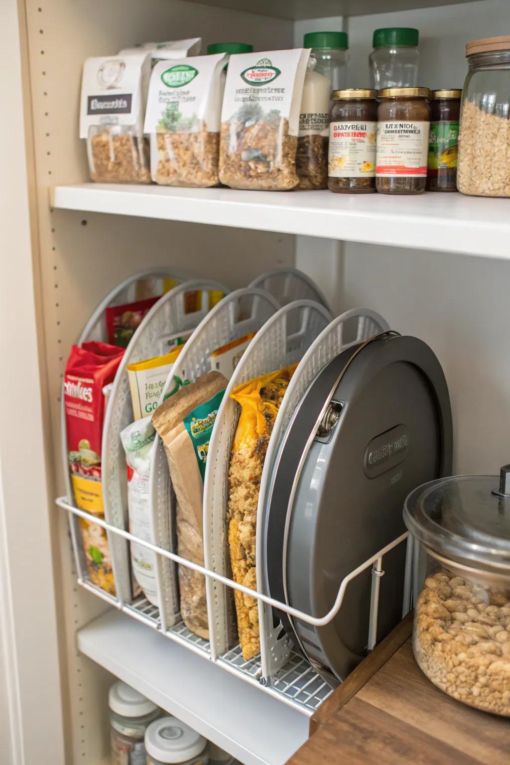 A utensil top coordinator serves dually as a snack packet support.