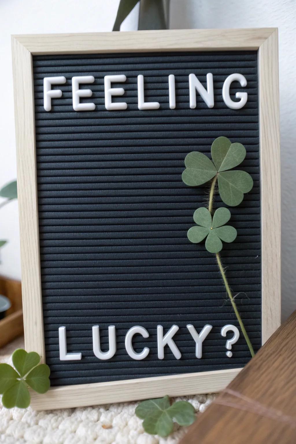 A simple yet enchanting letter board that poses the ultimate St. Patrick's Day question.