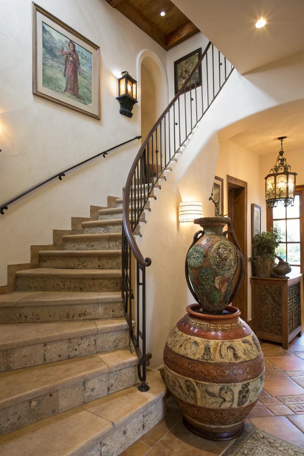 Use special decorative items to improve the landings of the stairs.