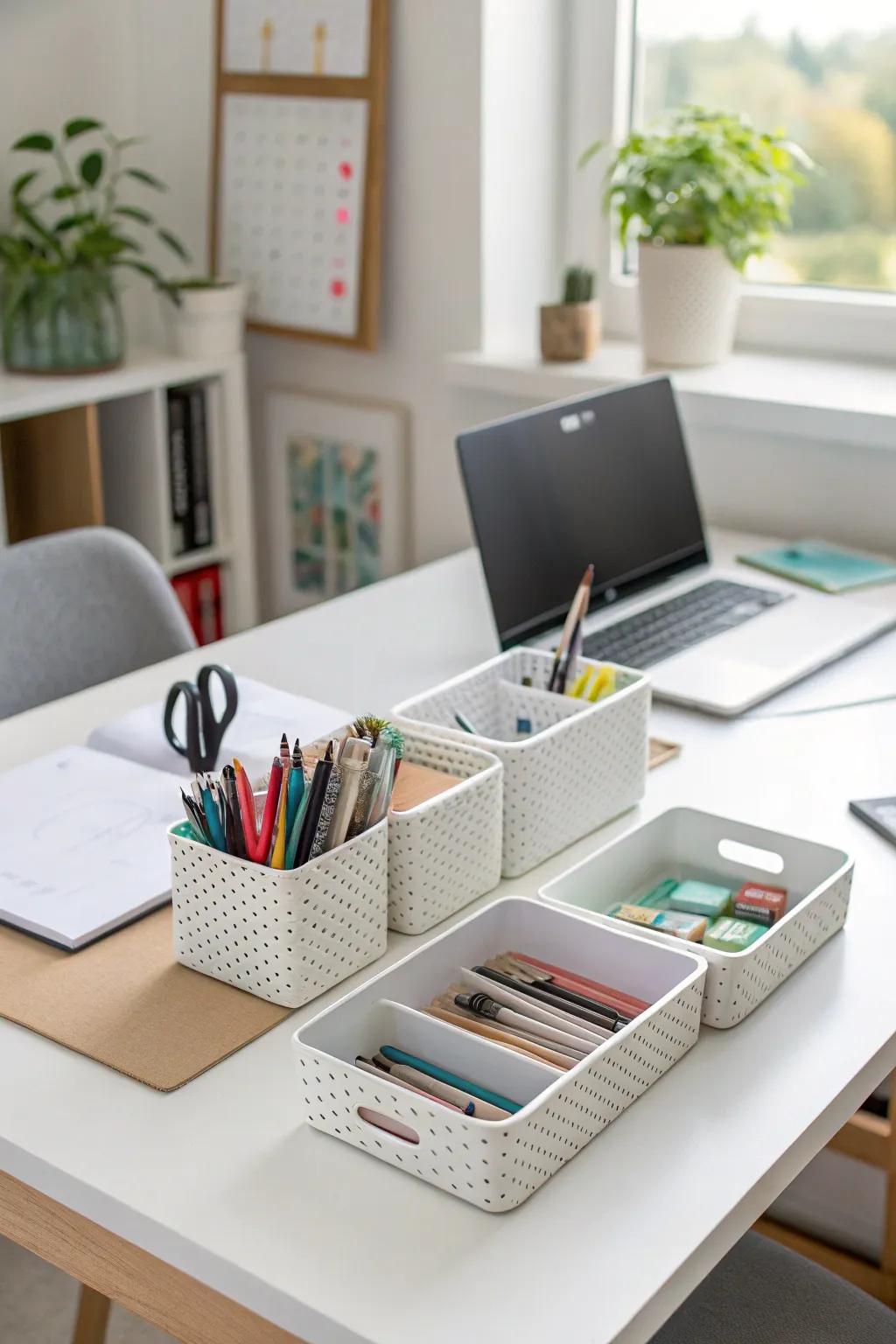 Desktop bins for a productive and organized office.