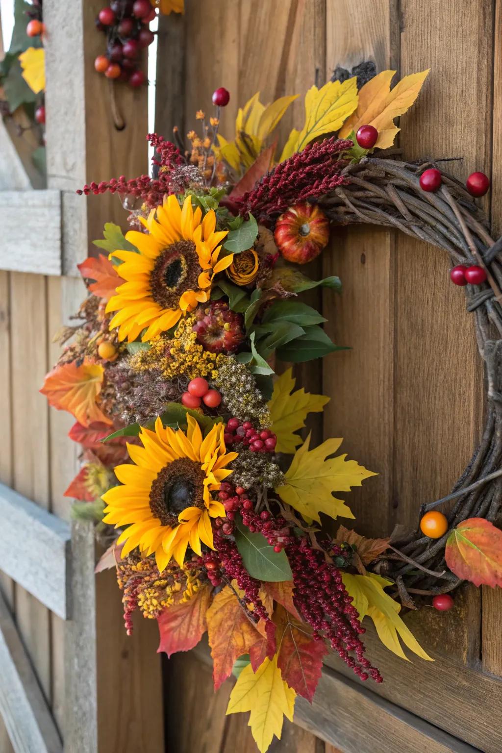 Celebrate autumn with an autumnal sunburst wreath.