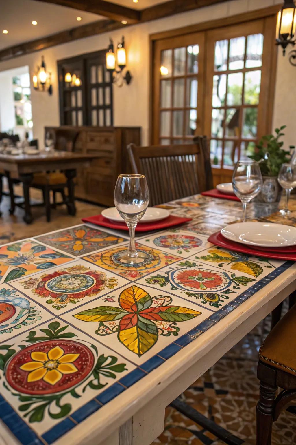 Incorporate an element of surprise into your dining area with an Artisan Motif-tiled table.