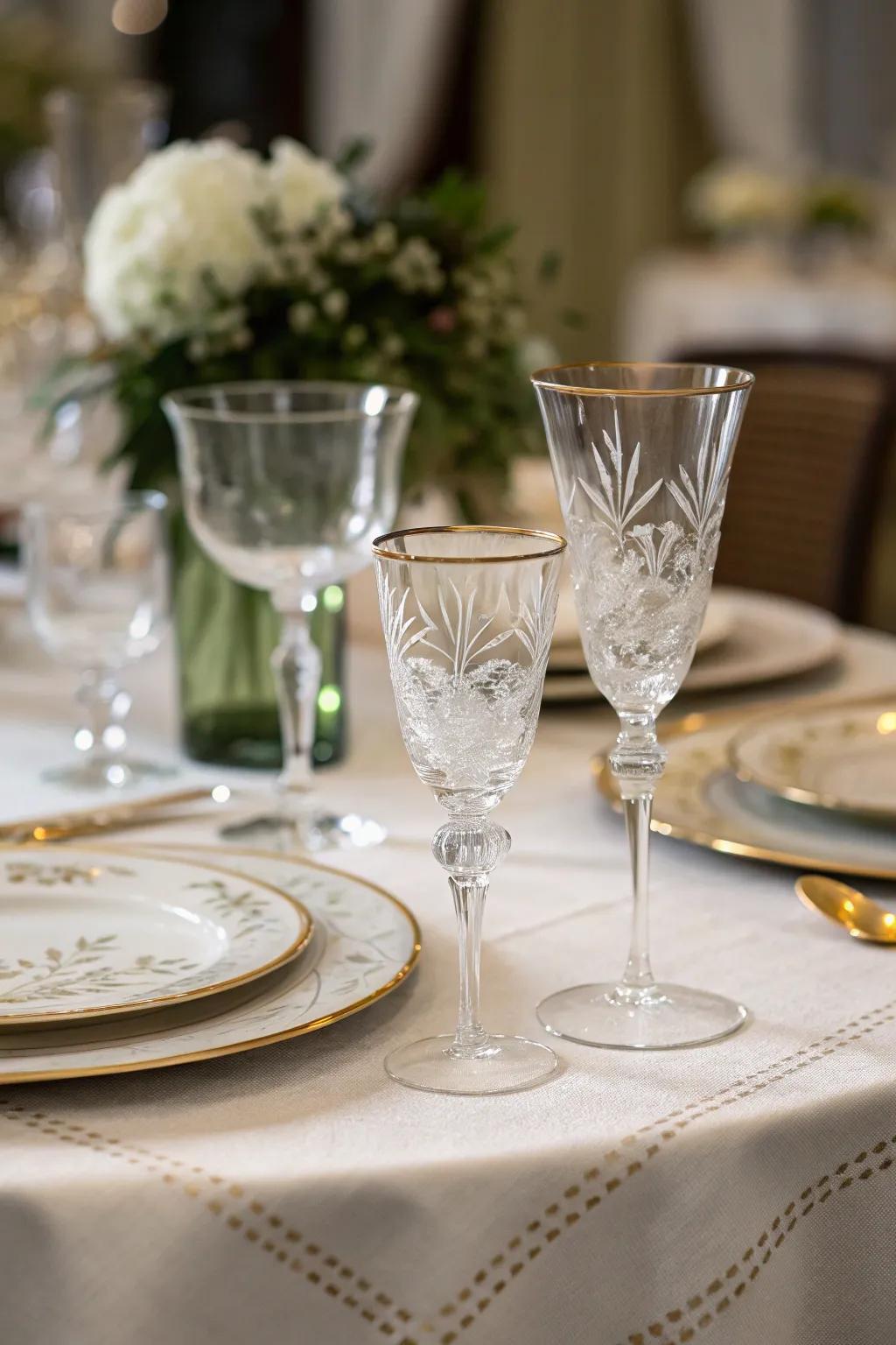 Elegant glassware amplifies the table's refinement.