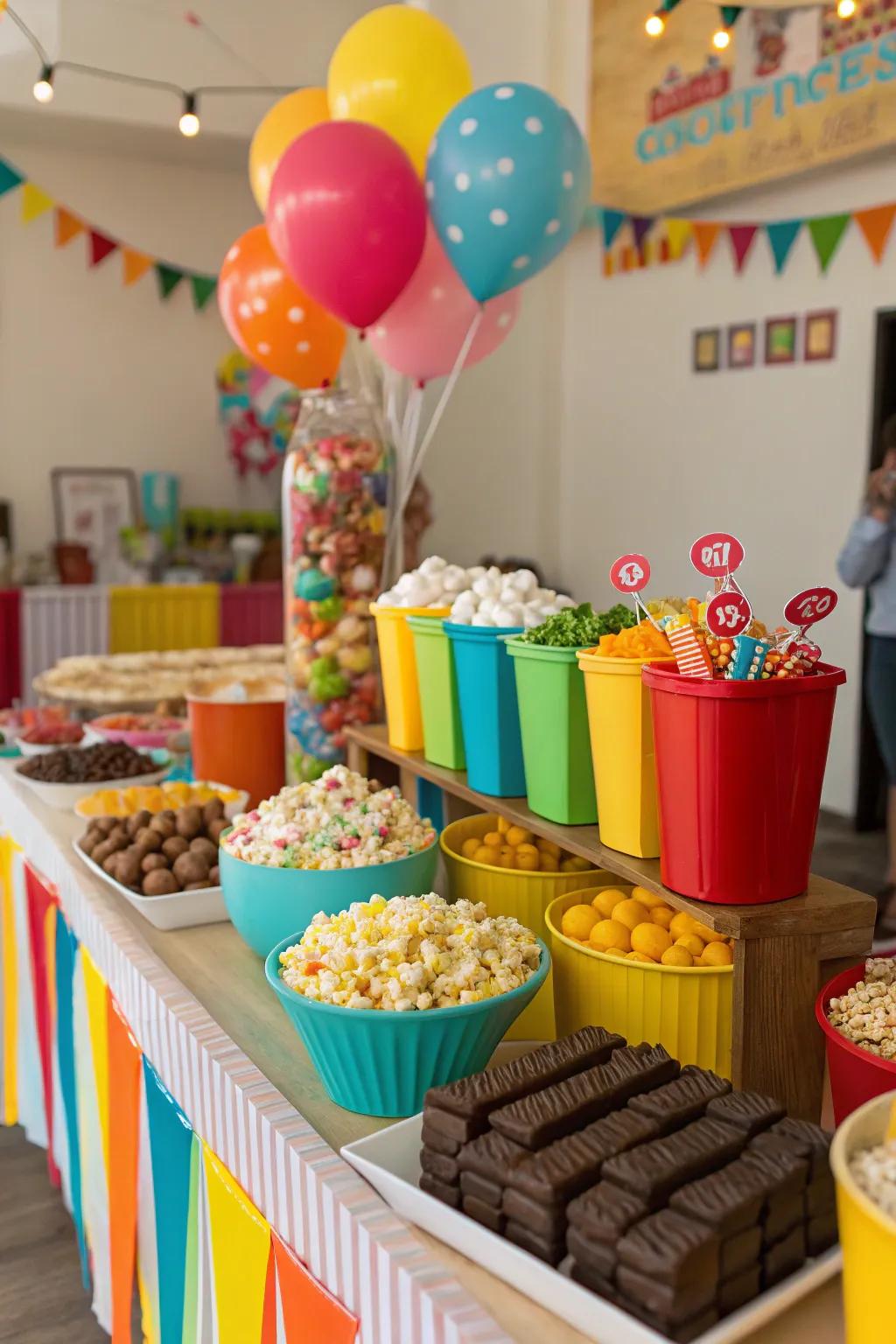 Confection and candied delicacy stations gratify appetites.
