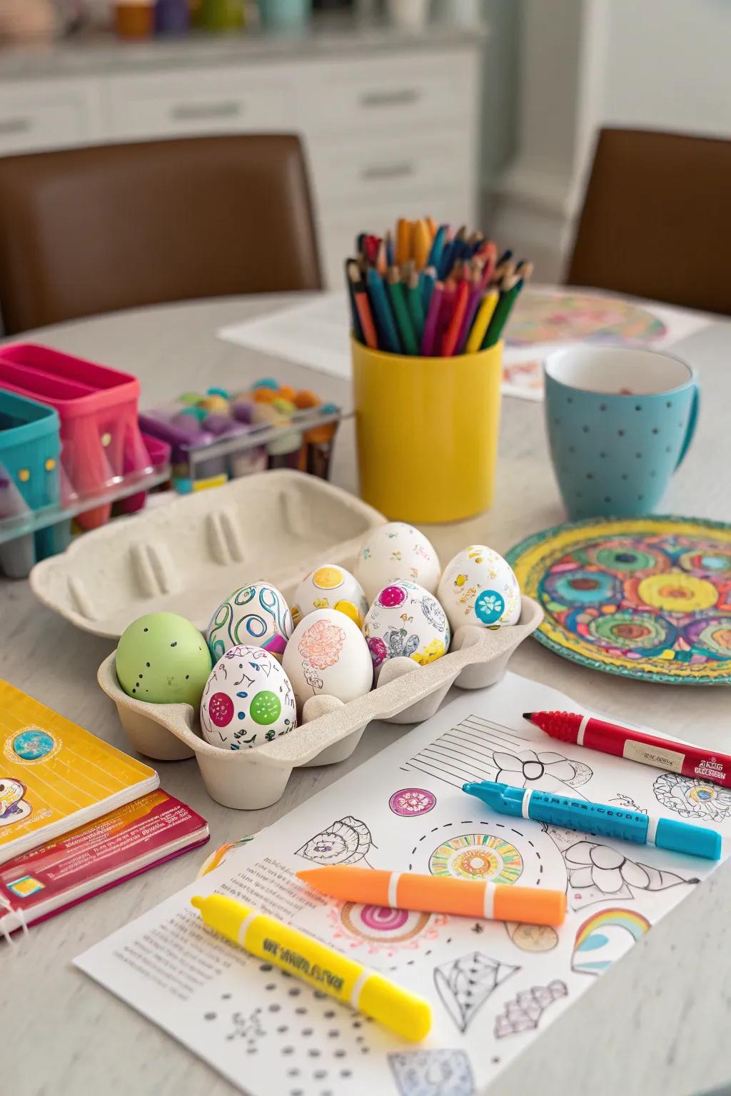 A creative egg embellishing spot for Easter amusement.