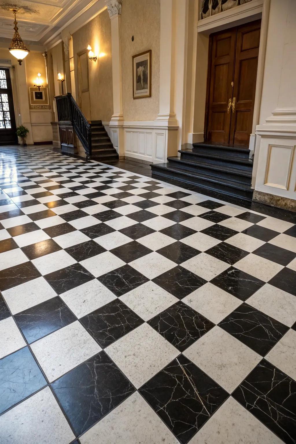 Introduce nostalgia into your space through a checkerboard floor.
