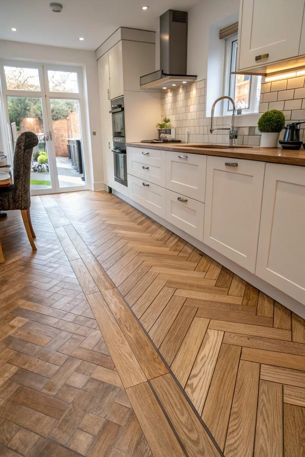 Zigzag tiles shift gracefully into timber surfacing.
