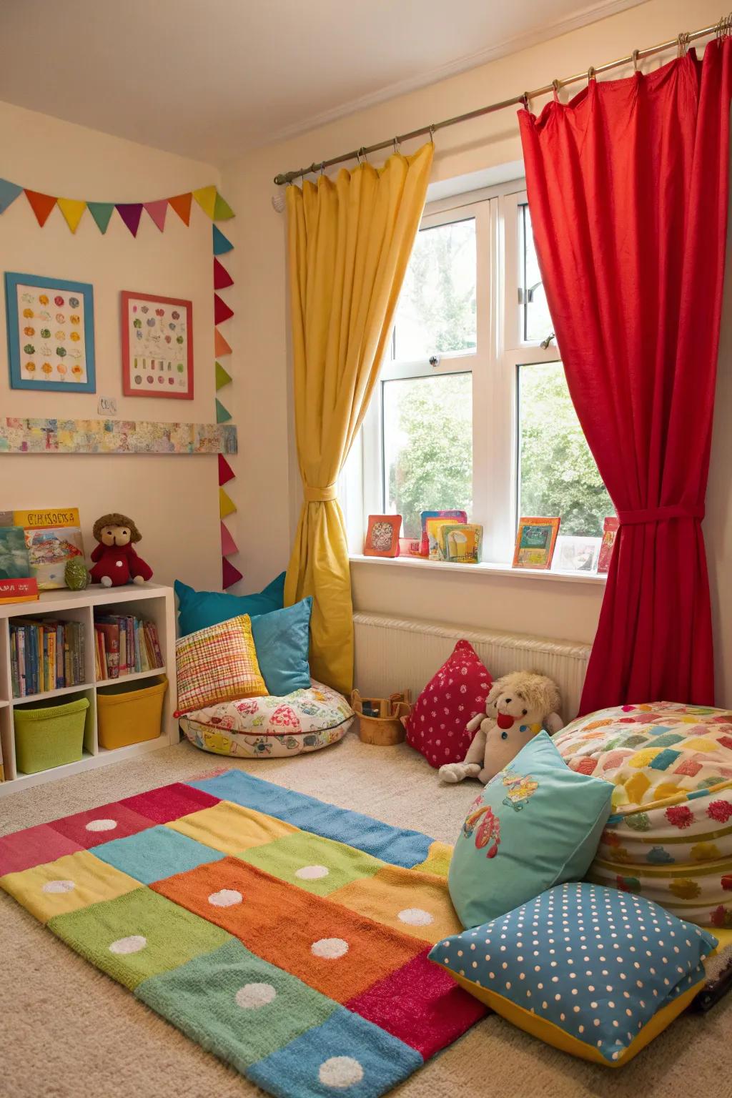 Bright colors add vibrancy to the room.