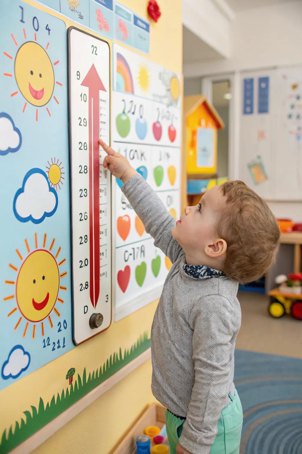 A climate center board featuring symbols and thermometers.