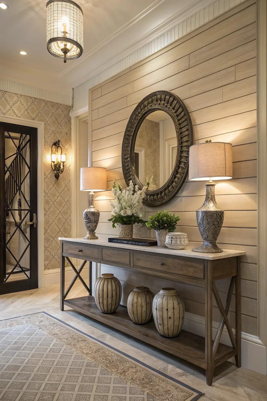 Enhance your entryway through the charm of plank walls.