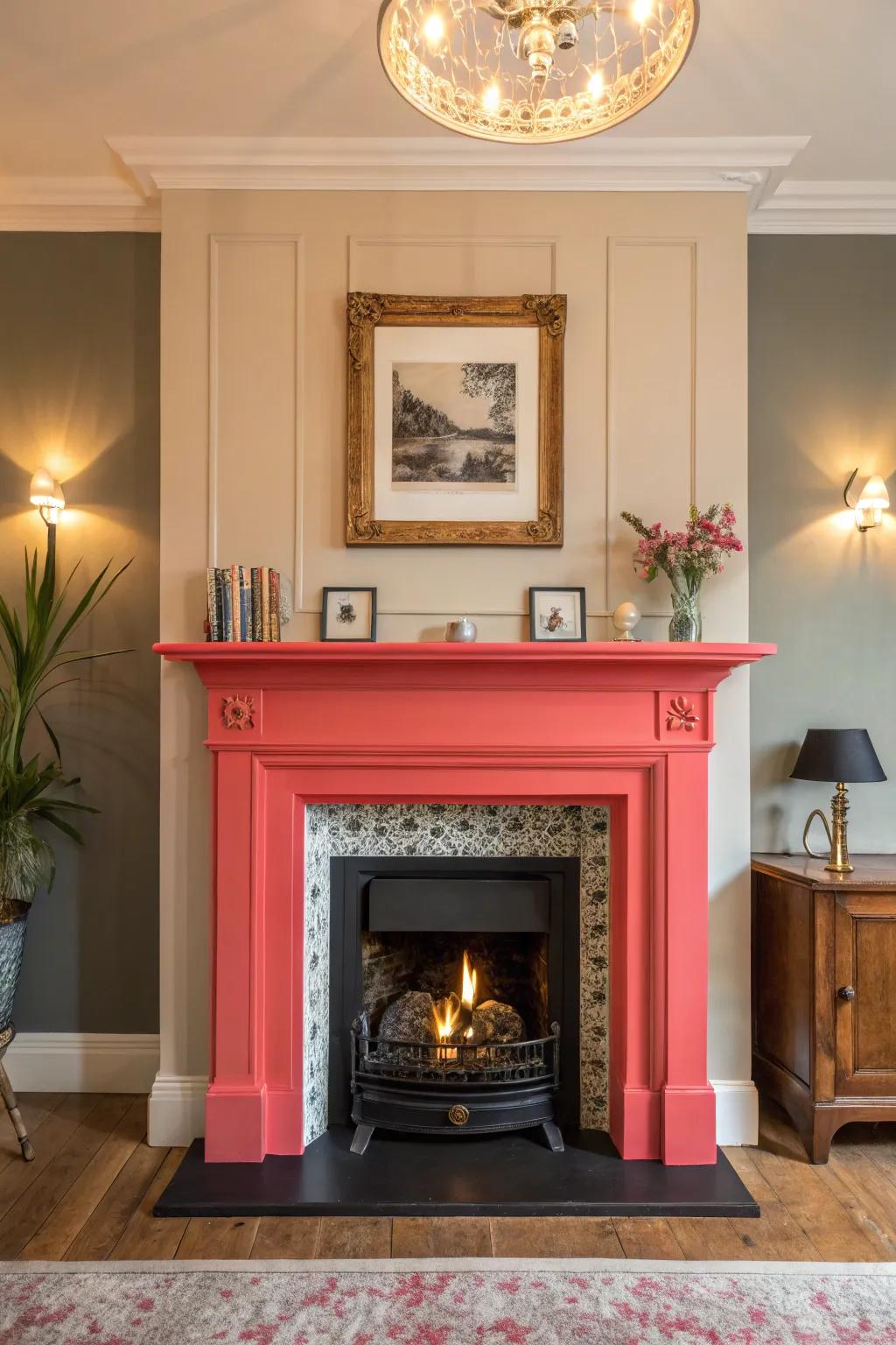A vibrant chimney hue redefines the room's dimensions.