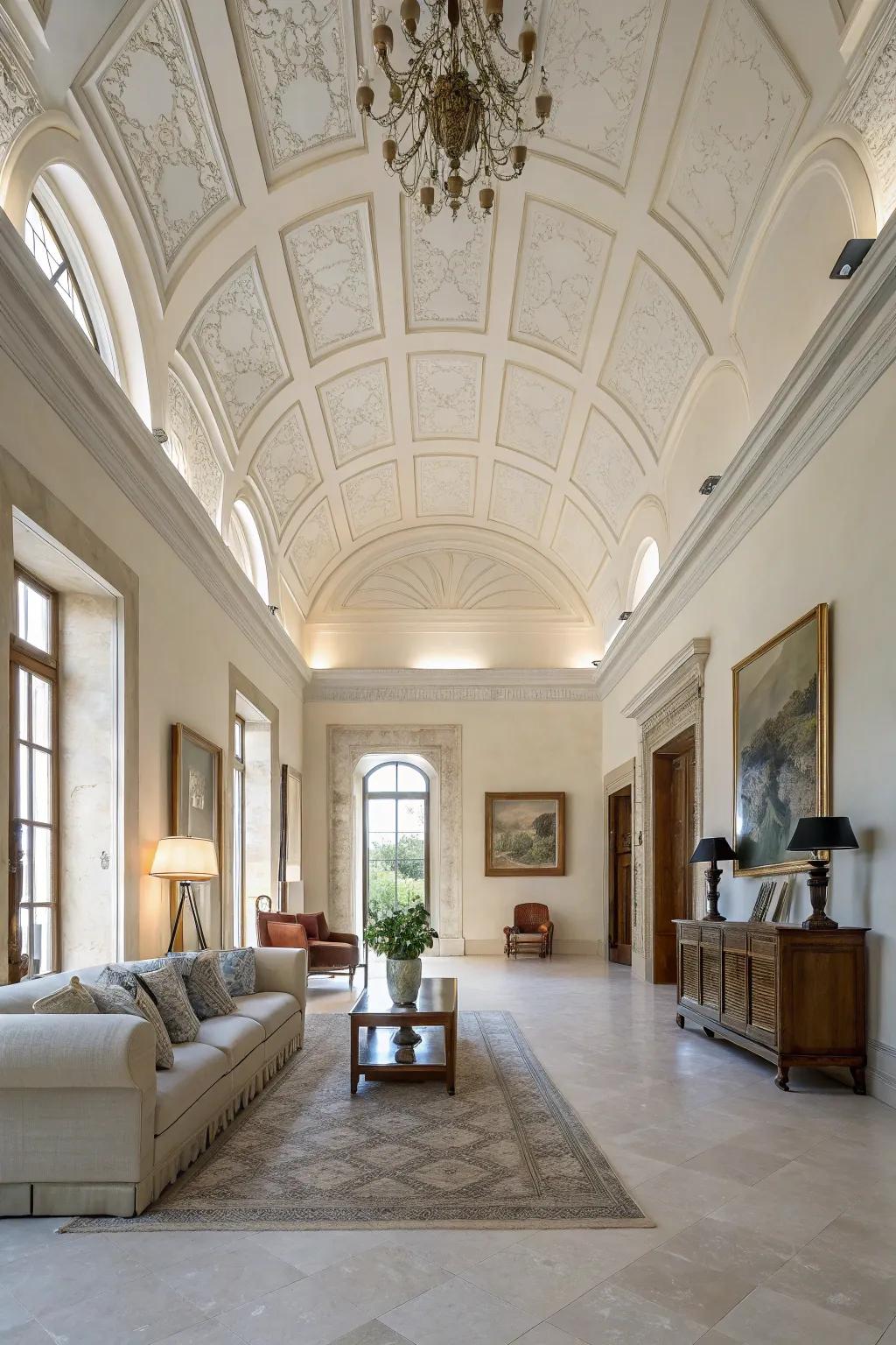 An expansive room showcases a lofty tray ceiling.