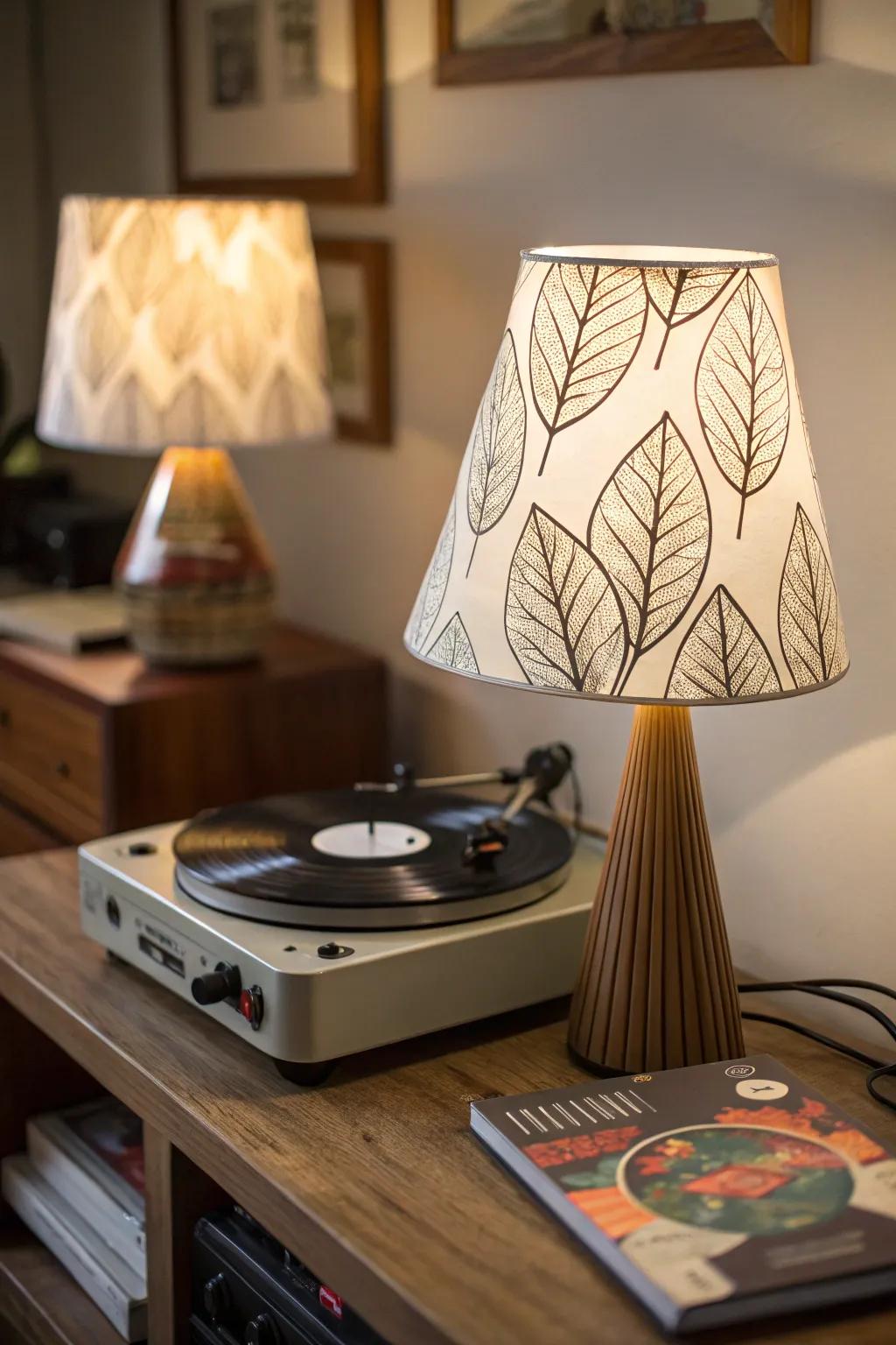 An ornamental lamp adding individuality to a turntable setup.