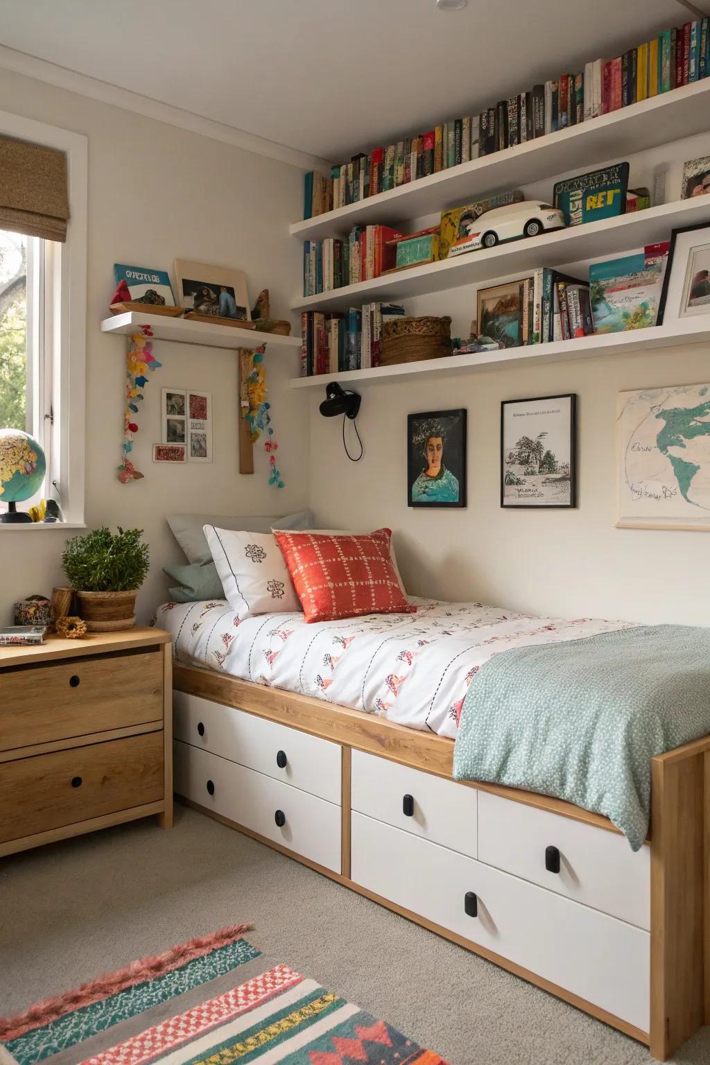 Smart stowage solutions uphold a tween's room organized and clutter-free.