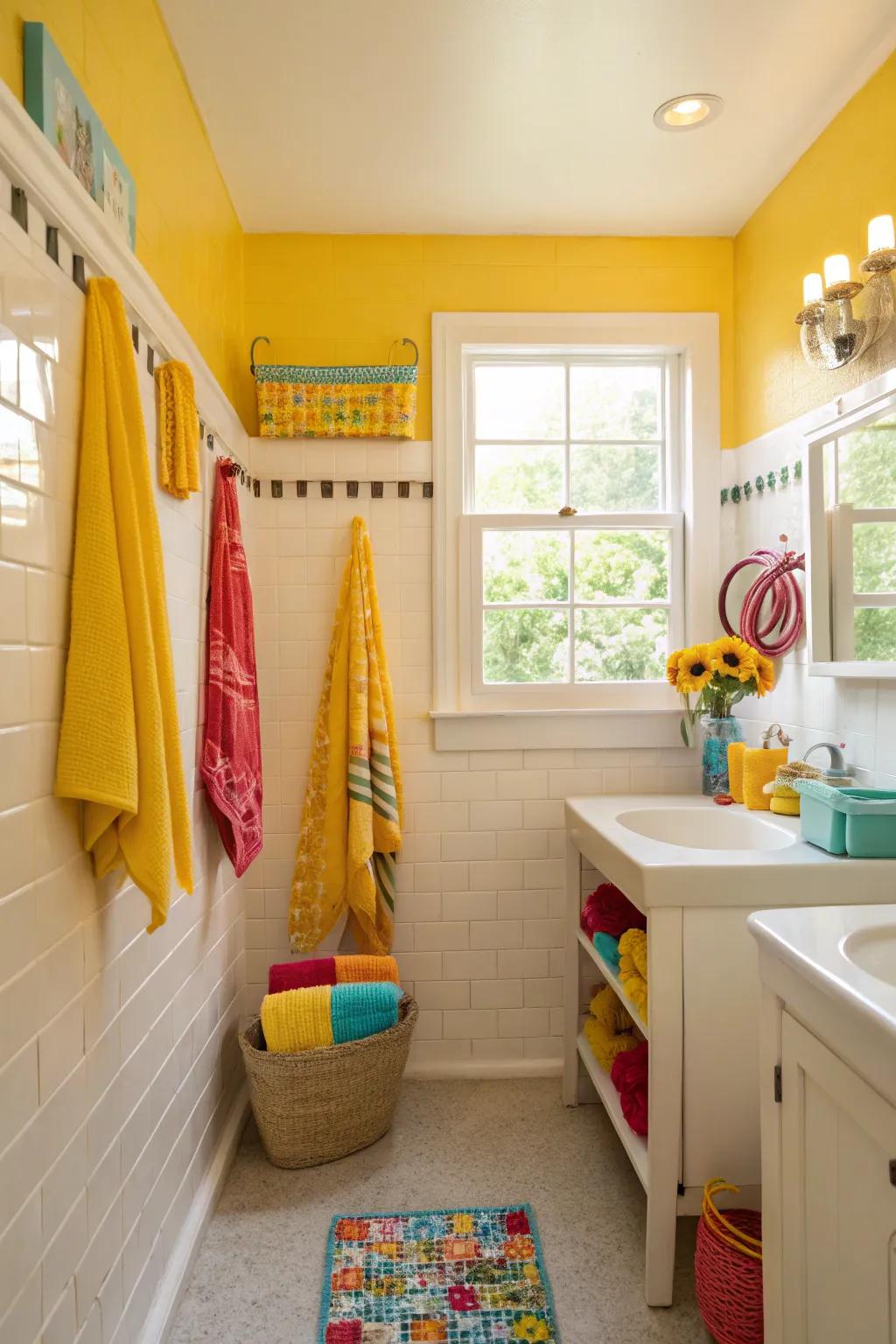 A radiant yellow and white two-tone wall scheme which introduces joy to the space.
