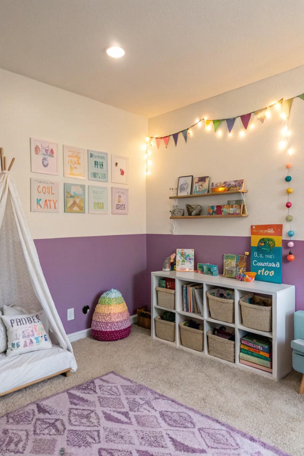 Kids' room showcasing an ombre two-toned wall.