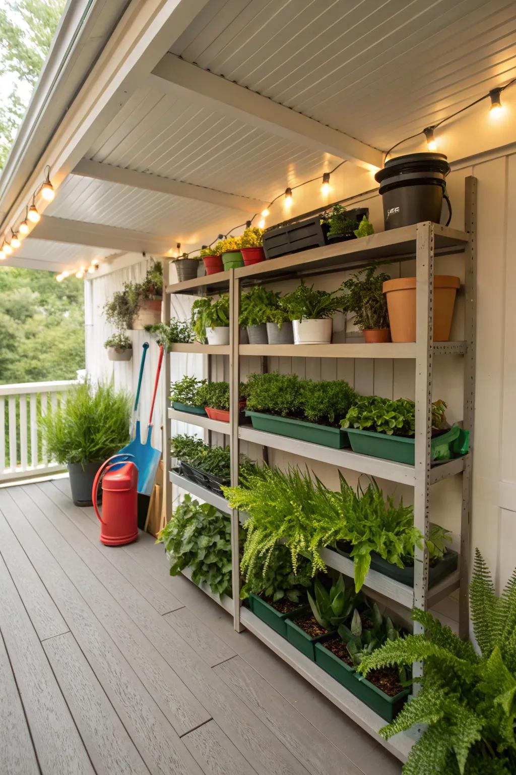 Integrated shelves present a functional and attractive solution for under-deck storage.