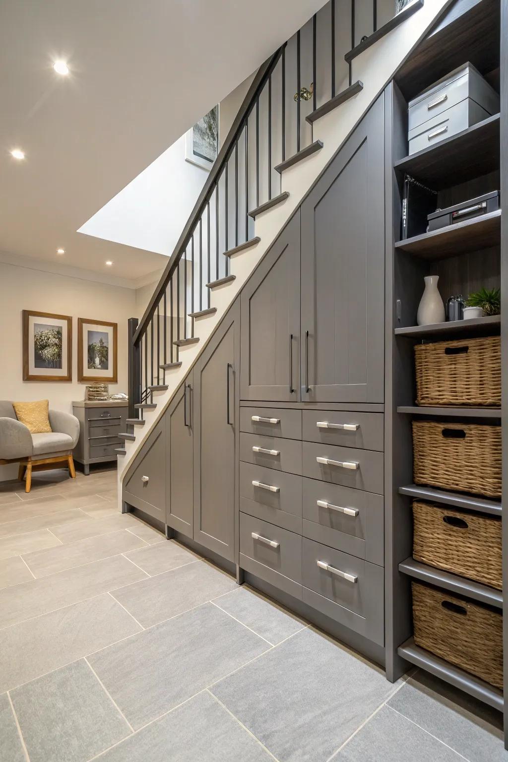 Maintain a clutter-free space with functional cabinetry.