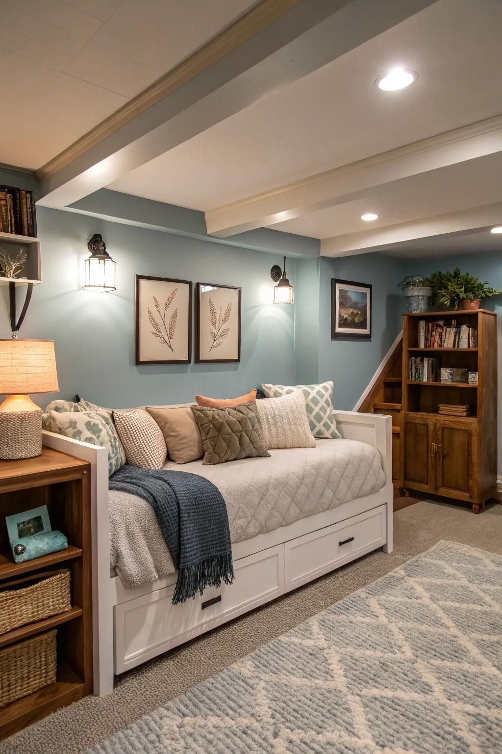 Multipurpose furnishings can amplify utility within your basement bedroom.